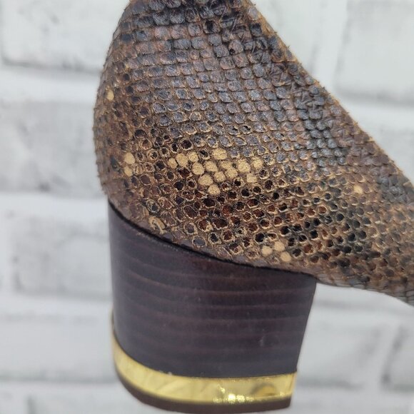 Tory Burch Snakeskin Pattern Brown Heels - Picture 7 of 8
